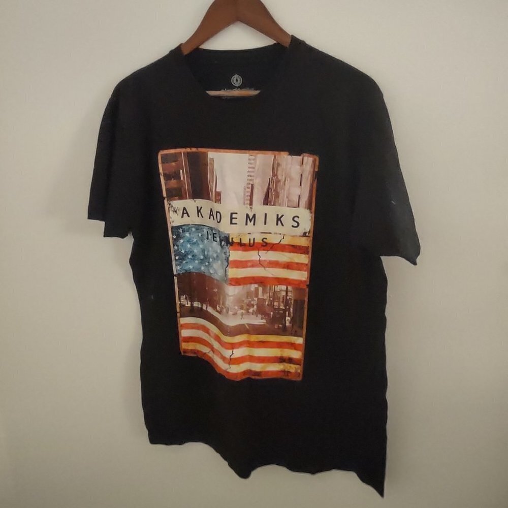 Akademiks‎ Jeanuis Level Products Graphic USA Flag  Black Cotton T-Shirts Large